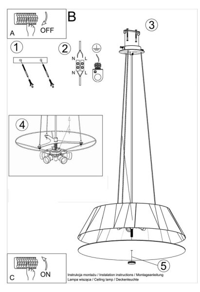 Lustră pe cablu VEGA 5xE27/60W/230V d. 60 cm neagră Sollux SL.0766