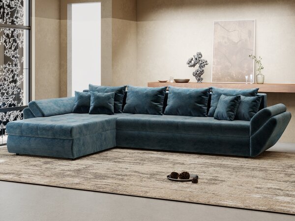 Colțar extensibil dumonde cu ladă de depozitare si sezut confortabil din spuma high-density, Loana XL Monolith Albastru 335x185 cm