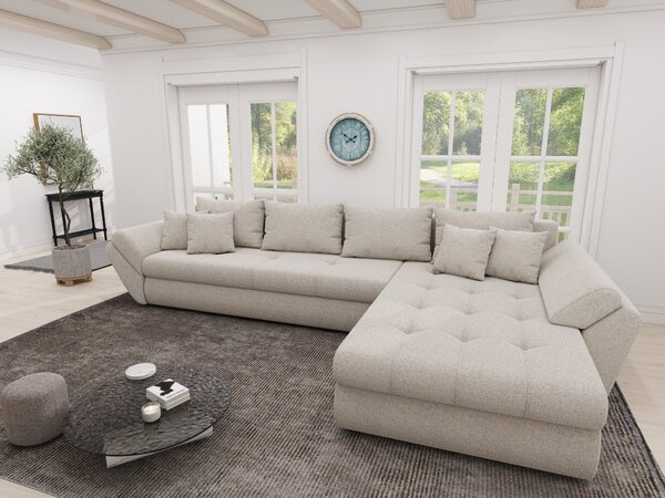 Colțar extensibil dumonde cu ladă de depozitare si sezut confortabil din spuma high-density, Loana XL Monte Bej II 335x185 cm