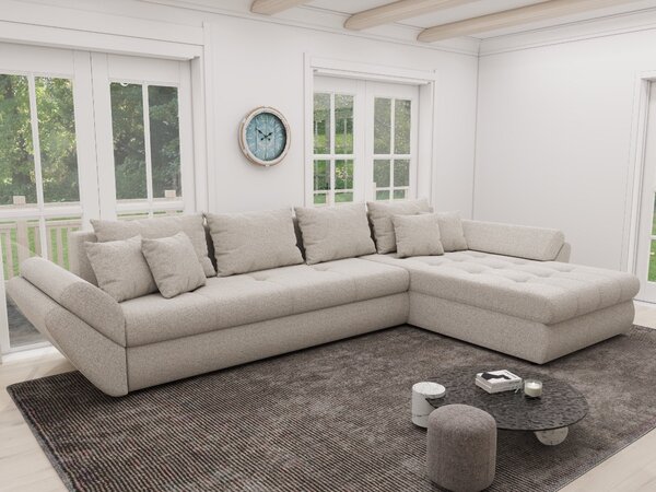 Colțar extensibil dumonde cu ladă de depozitare si sezut confortabil din spuma high-density, Loana XL Monte Bej II 335x185 cm