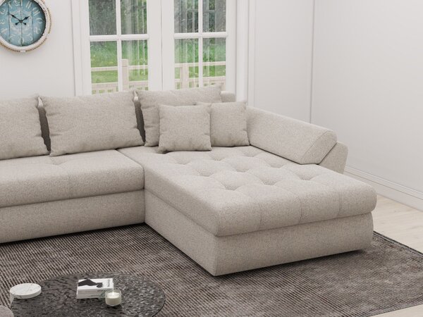Colțar extensibil dumonde cu ladă de depozitare si sezut confortabil din spuma high-density, Loana XL Monte Bej II 335x185 cm