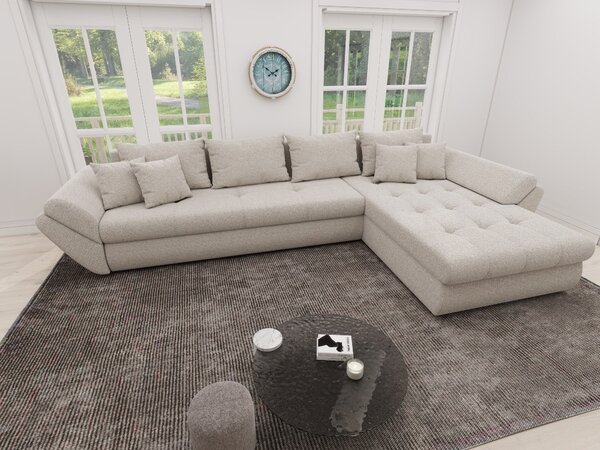 Colțar extensibil dumonde cu ladă de depozitare si sezut confortabil din spuma high-density, Loana XL Monte Bej II 335x185 cm