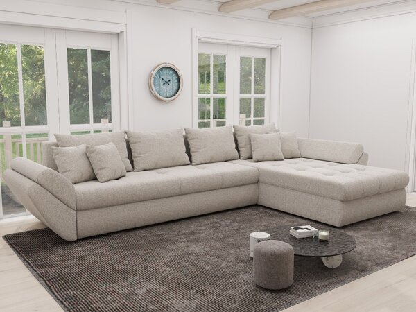 Colțar extensibil dumonde cu ladă de depozitare si sezut confortabil din spuma high-density, Loana XL Monte Bej II 335x185 cm