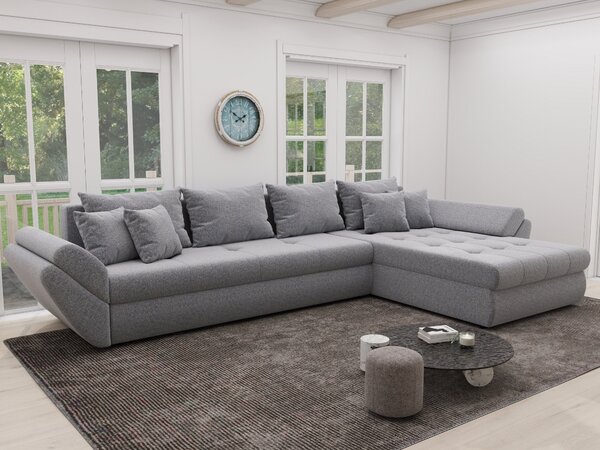 Colțar extensibil dumonde cu ladă de depozitare si sezut confortabil din spuma high-density, Loana XL Monte Gri 84 II 335x185 cm