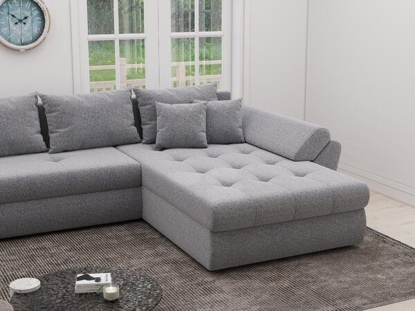 Colțar extensibil dumonde cu ladă de depozitare si sezut confortabil din spuma high-density, Loana XL Monte Gri 84 II 335x185 cm