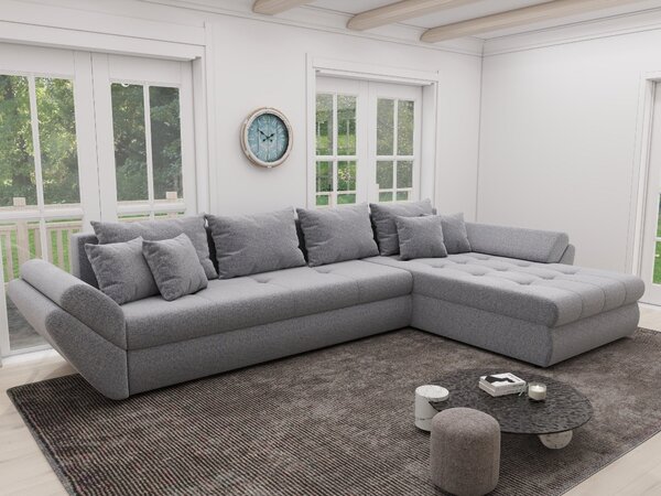 Colțar extensibil dumonde cu ladă de depozitare si sezut confortabil din spuma high-density, Loana XL Monte Gri 84 II 335x185 cm