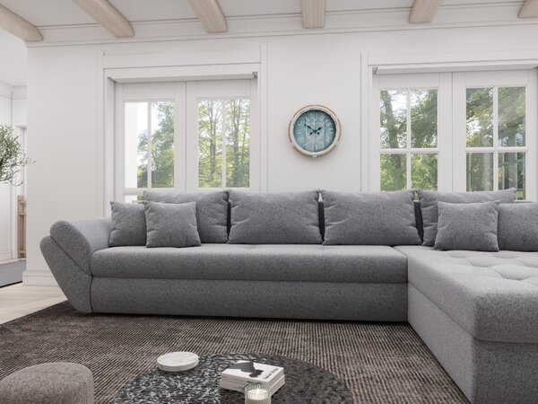 Colțar extensibil dumonde cu ladă de depozitare si sezut confortabil din spuma high-density, Loana XL Monte Gri 84 II 335x185 cm