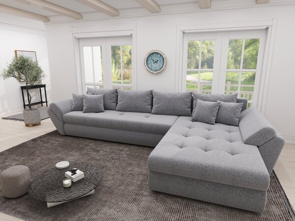 Colțar extensibil dumonde cu ladă de depozitare si sezut confortabil din spuma high-density, Loana XL Monte Gri 84 II 335x185 cm