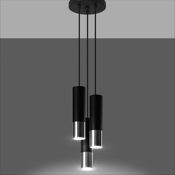 Lustră pe cablu LOOPEZ 3xGU10/40W/230V rotundă neagră/crom Sollux SL.0943