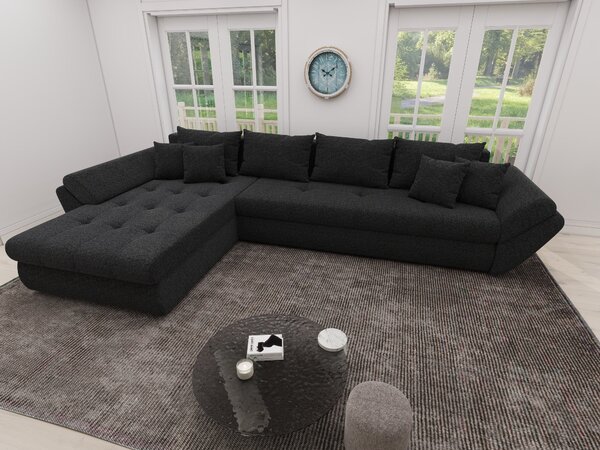 Colțar extensibil dumonde cu ladă de depozitare si sezut confortabil din spuma high-density, Loana XL Quelle Negru 335x185 cm