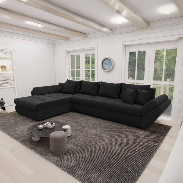 Colțar extensibil dumonde cu ladă de depozitare si sezut confortabil din spuma high-density, Loana XL Quelle Negru 335x185 cm