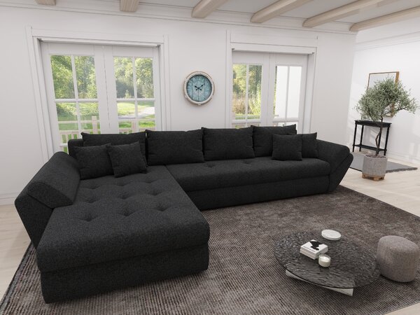 Colțar extensibil dumonde cu ladă de depozitare si sezut confortabil din spuma high-density, Loana XL Quelle Negru 335x185 cm
