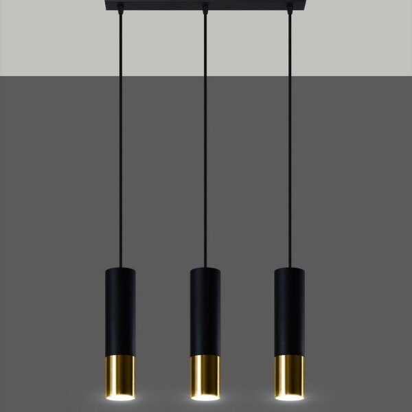 Lustră pe cablu LOOPEZ 3xGU10/40W/230V neagră/aurie Sollux SL.0954