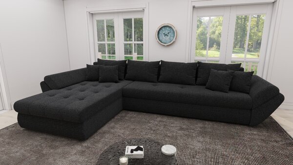 Colțar extensibil dumonde cu ladă de depozitare si sezut confortabil din spuma high-density, Loana XL Quelle Negru 335x185 cm