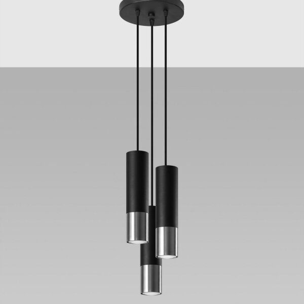 Lustră pe cablu LOOPEZ 3xGU10/40W/230V rotundă neagră/crom Sollux SL.0943