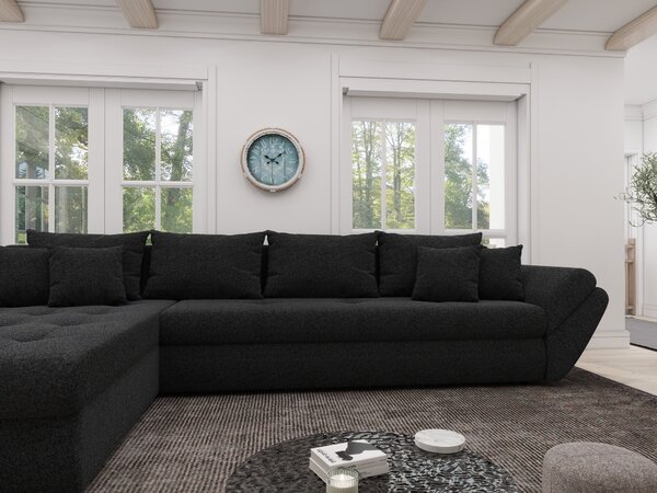 Colțar extensibil dumonde cu ladă de depozitare si sezut confortabil din spuma high-density, Loana XL Quelle Negru 335x185 cm