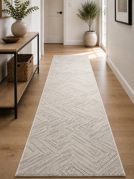 Traversa Hol, Model Opus 54355 750, Latime 120 cm, Festonata, Crem Gri 120 x 1000