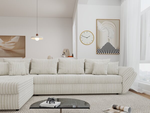 Colțar extensibil dumonde cu ladă de depozitare Loana XL Tilia Bej 01 335x185 cm