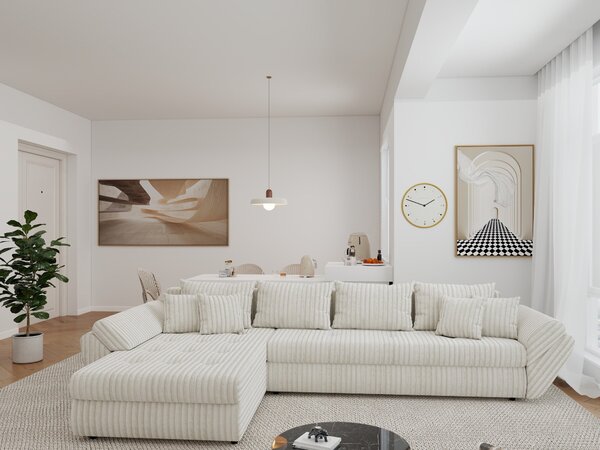 Colțar extensibil dumonde cu ladă de depozitare Loana XL Tilia Bej 01 335x185 cm