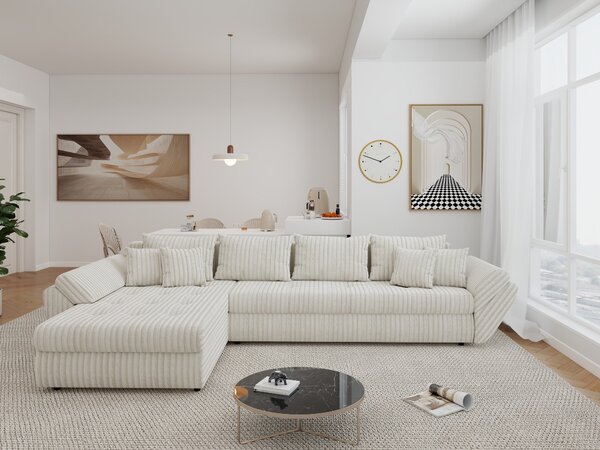 Colțar extensibil dumonde cu ladă de depozitare Loana XL Tilia Bej 01 335x185 cm
