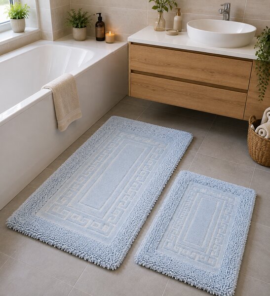 Covor baie, Rombs Albastru, Covor 100% Bumbac, Dimensiunea 60x100 50x80 cm 60 x 100/50 x 80