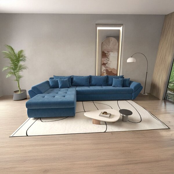 Colțar extensibil dumonde cu ladă de depozitare Loana XL Zoom Albastru 335x185 cm