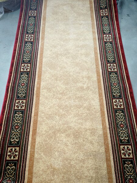 Traversa Hol Pensiune Hotel Biserica, Model Lotos 518 120, Latime 60 cm, Rosu Grena Bej, Festonata la capete Dreptunghi, 60 x 800