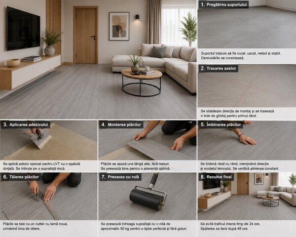 Parchet LVT 8103-1 Gri Aspect Lemn - Pardoseală Vinil 2 mm, Clasa Trafic 32. Super Pret 84.99 lei mp! 2.8 mp = 1 cutie ( 18 buc 15 x 1050 cm)