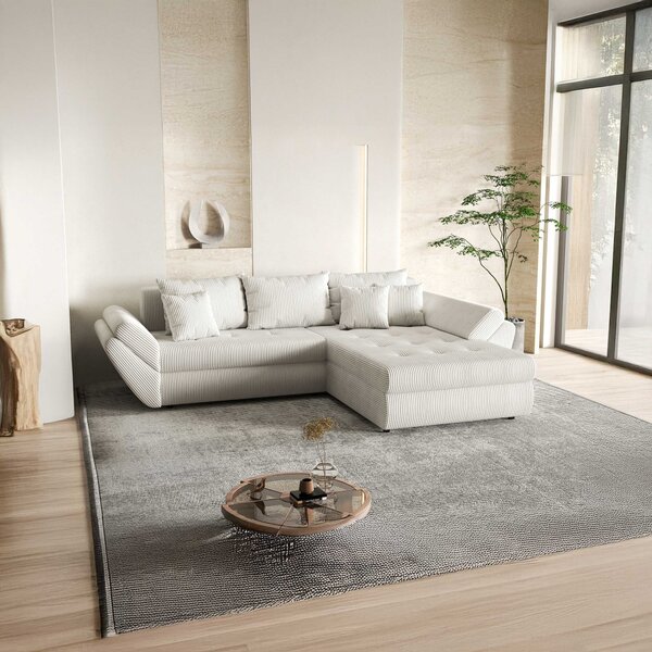 Colțar extensibil dumonde cu ladă de depozitare Loana Zoom Crem II 270x185 cm