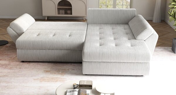 Colțar extensibil dumonde cu ladă de depozitare Loana Zoom Crem II 270x185 cm