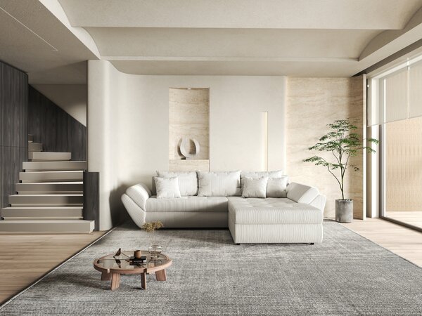 Colțar extensibil dumonde cu ladă de depozitare Loana Zoom Crem II 270x185 cm