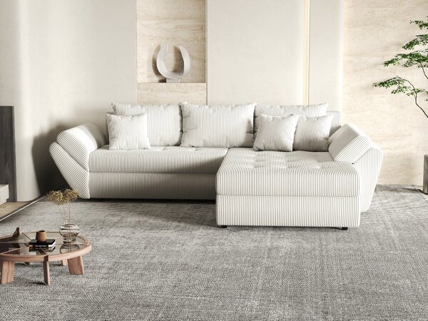 Colțar extensibil dumonde cu ladă de depozitare Loana Zoom Crem II 270x185 cm