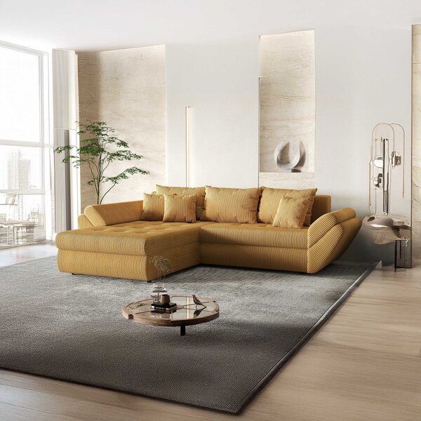 Colțar extensibil dumonde cu ladă de depozitare Loana Zoom Mustar 270x185 cm