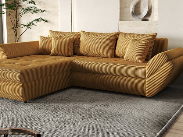 Colțar extensibil dumonde cu ladă de depozitare Loana Zoom Mustar 270x185 cm