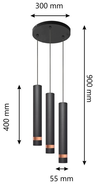 Lustră LED pe cablu TUBA 3xGU10/4,8W/230V neagră/cupru