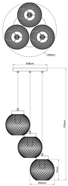 Lustră pe cablu PABLO 3xE27/60W/230V Globo 15663-3H