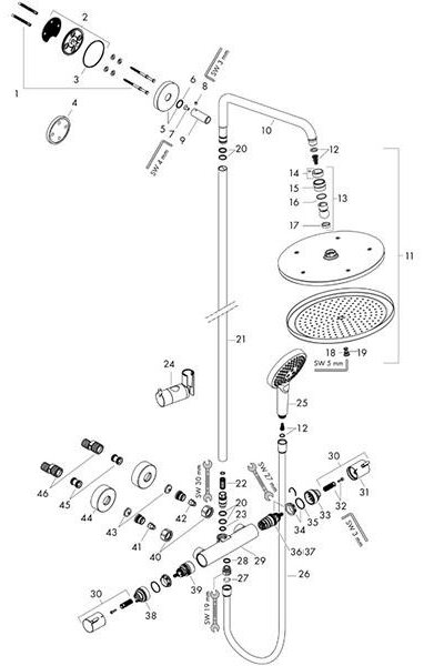 Coloana dus cu baterie si termostat Hansgrohe, Croma Select S, negru mat