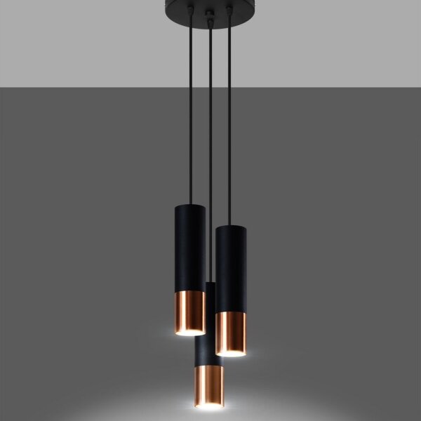 Lustră pe cablu LOOPEZ 3xGU10/40W/230V rotundă neagră/cupru Sollux SL.0949