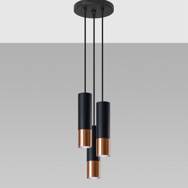Lustră pe cablu LOOPEZ 3xGU10/40W/230V rotundă neagră/cupru Sollux SL.0949