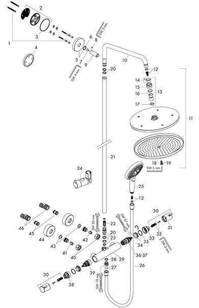 Coloana dus cu baterie si termostat Hansgrohe, Croma Select S, negru mat
