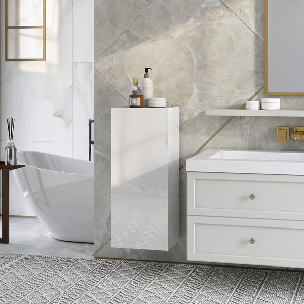 HOMCOM Dulap de Baie Suspendat cu Ușă Fără Mâner, 2 Rafturi Reglabile din Sticlă, Mobilier Suspendat Multifuncțional, 30x23,4x71,2 cm, Alb Lucios | Aosom Romania