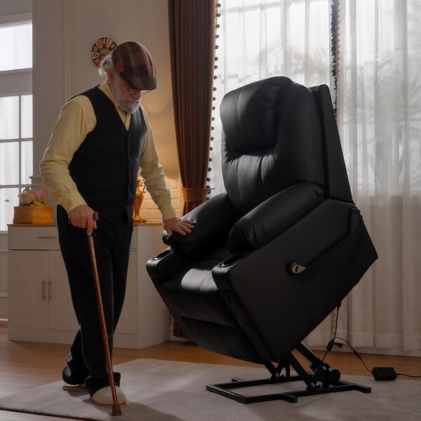 HOMCOM Scaun cu Ridicare Electrică, Masaj, Telecomandă și Buzunare Laterale pentru Vârstnici, din Piele PU, 88x92x106 cm, Negru | Aosom Romania