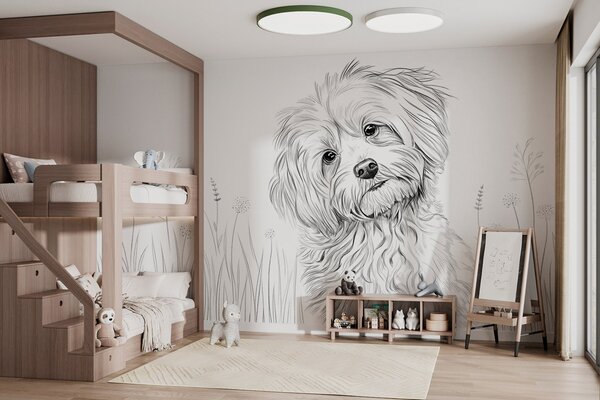Tapet Un desen drăguț cu un câine în iarbă, Imagini de fundal unice, w05656 : Uwalls.ro