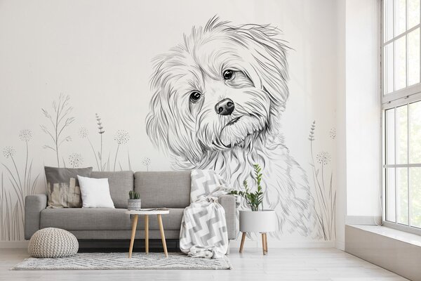 Tapet Un desen drăguț cu un câine în iarbă, Imagini de fundal unice, w05656 : Uwalls.ro