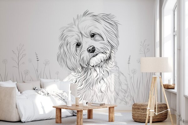 Tapet Un desen drăguț cu un câine în iarbă, Imagini de fundal unice, w05656 : Uwalls.ro