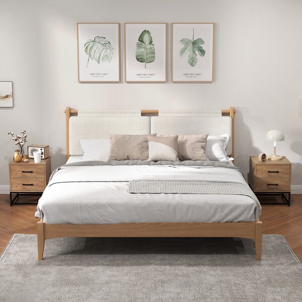 HOMCOM Set de 2 Noptiere cu 2 Sertare din Lemn și Oțel, 40x39.5x48 cm, Lemn Natural | Aosom Romania