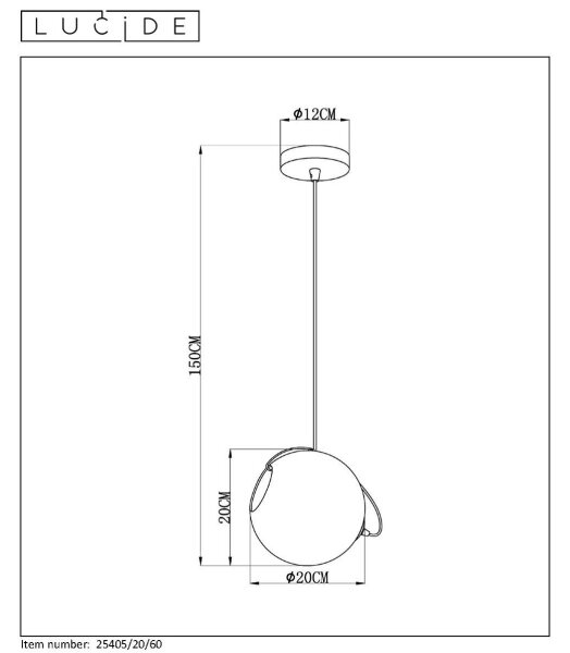 Lustră pe cablu JAZZLYNN 1xE27/60W/230V d. 20 cm Lucide 25405/20/60