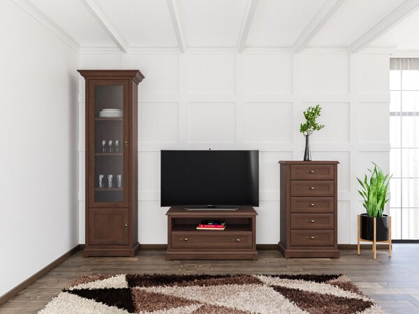 Set de living Vendore 123, Castan, PAL laminat, Sticlă călită