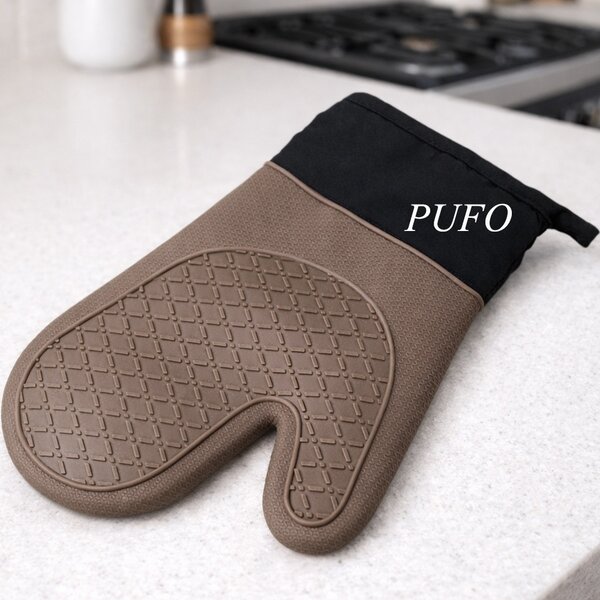 Manusa de bucatarie Pufo Simple din silicon pentru gratar sau cuptor, captusita, 27 cm, maro