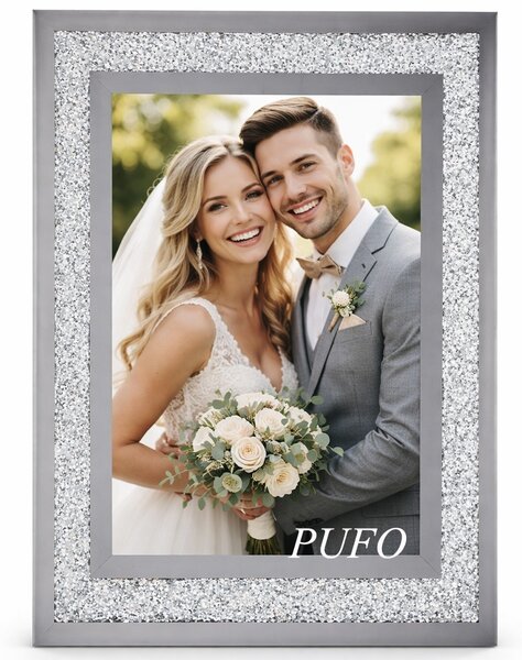 Rama foto decorativa Pufo Wedding Day din sticla pentru fotografii, 26 x 21 cm